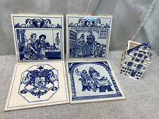 5 Pc Delft Holland Hand Painted Blue Cermaic Tiles Herbalist Pharmacist 6X6